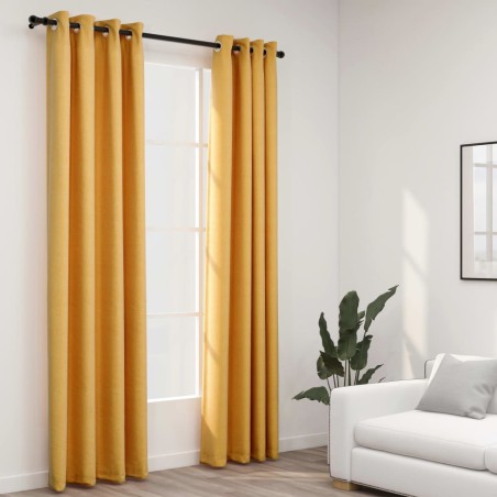 vidaXL Verdunkelungsvorhänge Ösen Leinenoptik 2 Stk. Gelb 140x225 cm