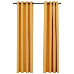 vidaXL Verdunkelungsvorhänge Ösen Leinenoptik 2 Stk. Gelb 140x225 cm