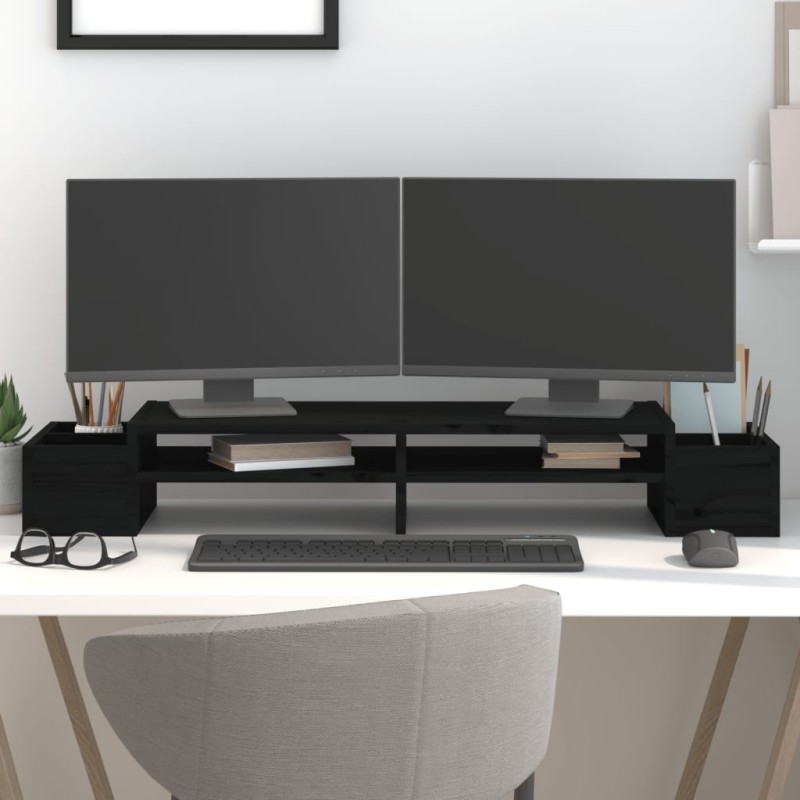 vidaXL Monitorständer Schwarz 100x27,5x15 cm Massivholz Kiefer vidaXL Monitorständer Schwarz 100x27,5x15 cm Massivholz Kiefer