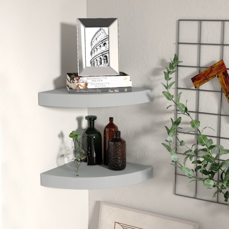 vidaXL Eck-Schweberegale 2 Stk. Grau 25x25x3,8 cm MDF vidaXL Eck-Schweberegale 2 Stk. Grau 25x25x3,8 cm MDF