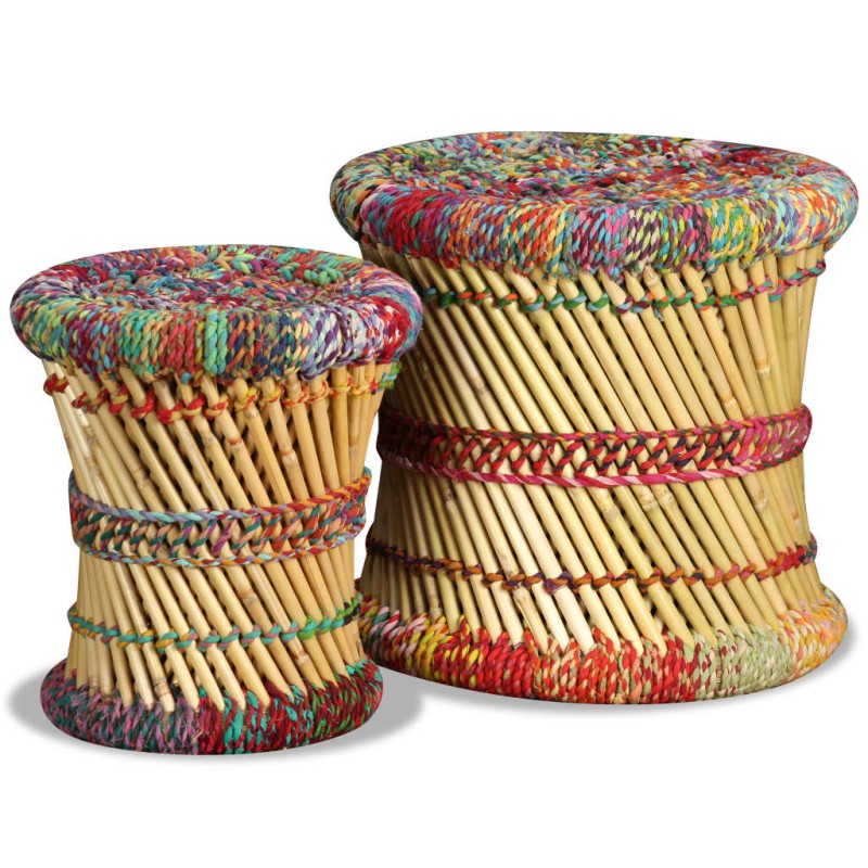 vidaXL Hocker mit Chindi-Details 2 Stk. Mehrfarbig Bambus vidaXL Hocker mit Chindi-Details 2 Stk. Mehrfarbig Bambus