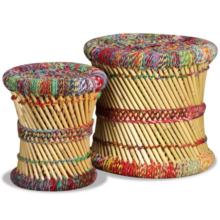 vidaXL Hocker mit Chindi-Details 2 Stk. Mehrfarbig Bambus 