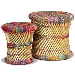 vidaXL Hocker mit Chindi-Details 2 Stk. Mehrfarbig Bambus 