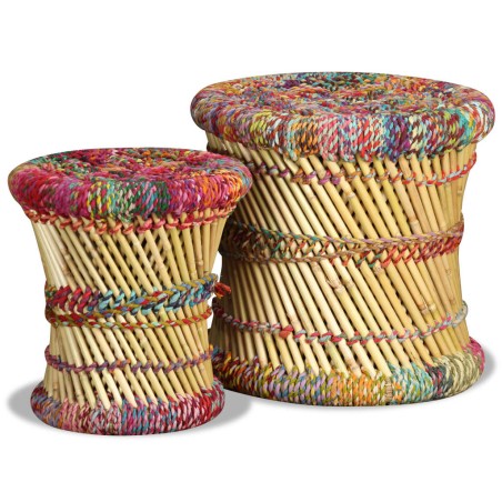 vidaXL Hocker mit Chindi-Details 2 Stk. Mehrfarbig Bambus 