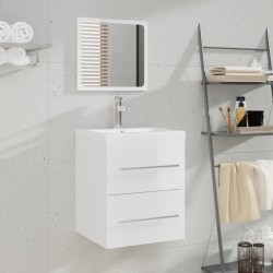 vidaXL Badschrank mit Spiegel Hochglanz-Weiß 41x38,5x48 cm 