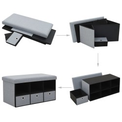 Faltbare Sitzbank Leinenoptik 76×38×38 cm Hellgrau