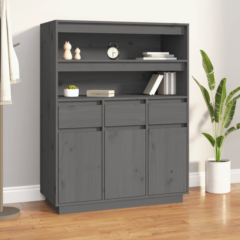 vidaXL Highboard Grau 89x40x116,5 cm Massivholz Kiefer vidaXL Highboard Grau 89x40x116,5 cm Massivholz Kiefer