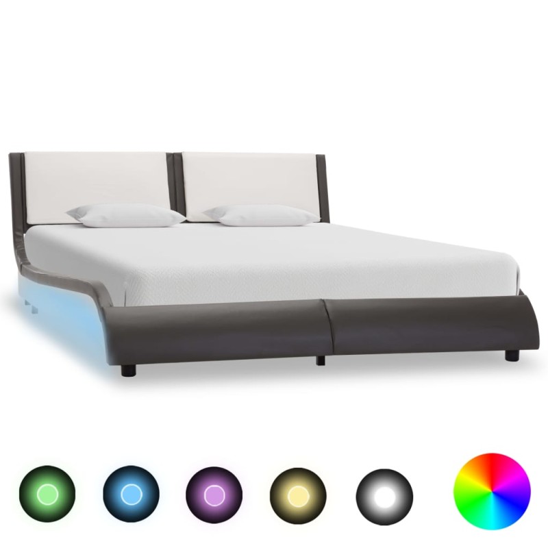 Bettgestell mit LED Grau und Weiß Kunstleder 120x200 cm Bettgestell mit LED Grau und Weiß Kunstleder 120x200 cm