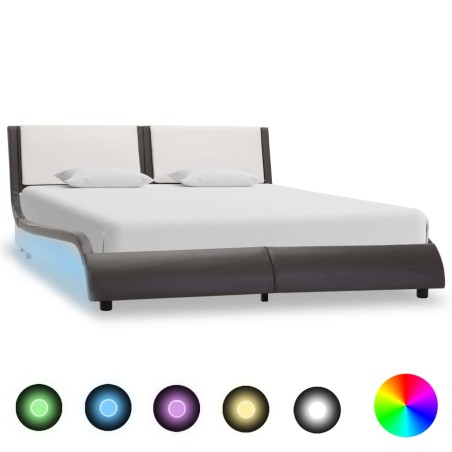 Bettgestell mit LED Grau und Weiß Kunstleder 120x200 cm