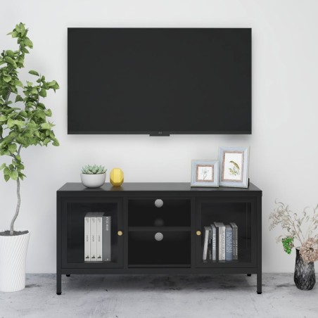 vidaXL TV-Schrank Schwarz 105x35x52 cm Stahl und Glas