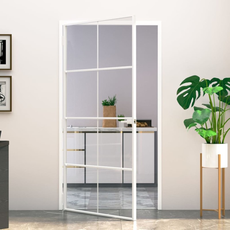 vidaXL Innentür Weiß 102x201,5 cm Hartglas & Aluminium Schlank vidaXL Innentür Weiß 102x201,5 cm Hartglas & Aluminium Schlank
