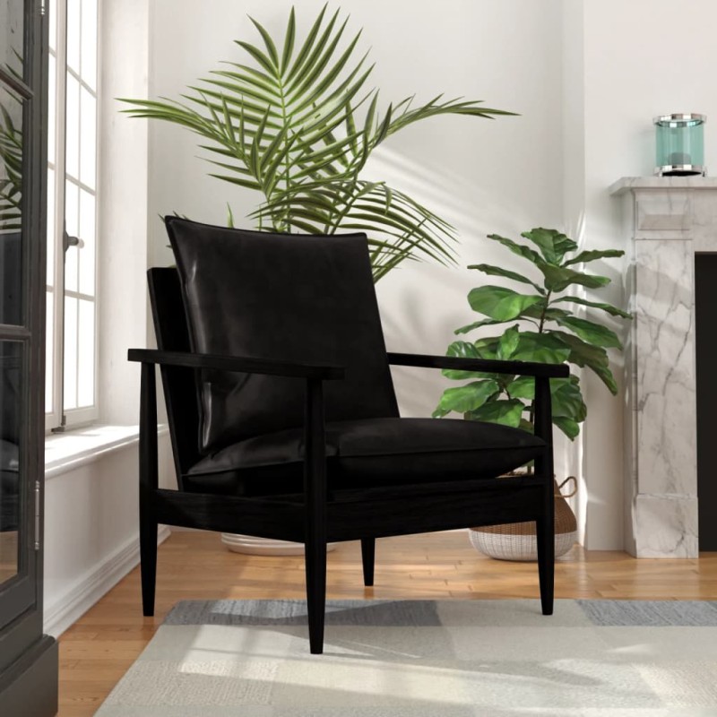 vidaXL Sessel Schwarz Echtleder Akazienholz vidaXL Sessel Schwarz Echtleder Akazienholz