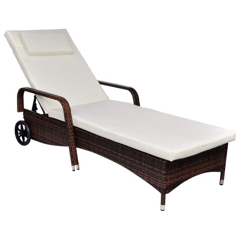 Sonnenliege mit Polster & Rollen Poly Rattan Braun Sonnenliege mit Polster & Rollen Poly Rattan Braun