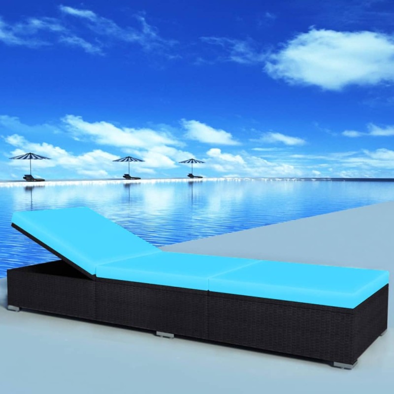 Sonnenliege mit Auflage Poly Rattan Schwarz Sonnenliege mit Auflage Poly Rattan Schwarz