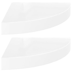 vidaXL Eck-Schweberegale 2 Stk. Hochglanz-Weiß 25x25x3,8 cm MDF