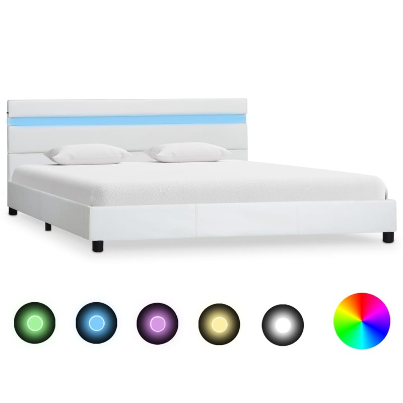 Bettgestell mit LED Weiß Kunstleder 120x200 cm Bettgestell mit LED Weiß Kunstleder 120x200 cm