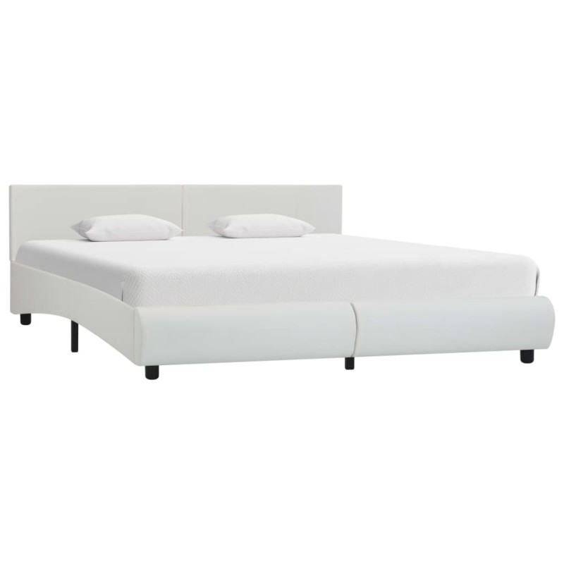 Bettgestell Weiß Kunstleder 160 x 200 cm Bettgestell Weiß Kunstleder 160 x 200 cm