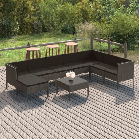 vidaXL 9-tlg. Garten-Lounge-Set mit Auflagen Poly Rattan Grau