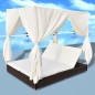 Outdoor-Loungebett mit Vorhang Poly Rattan Braun Outdoor-Loungebett mit Vorhang Poly Rattan Braun
