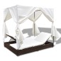 Outdoor-Loungebett mit Vorhang Poly Rattan Braun Outdoor-Loungebett mit Vorhang Poly Rattan Braun