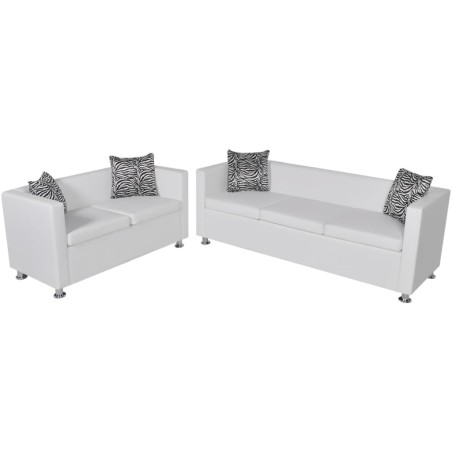 vidaXL Sofa-Set Kunstleder 3-Sitzer + 2-Sitzer Weiß 