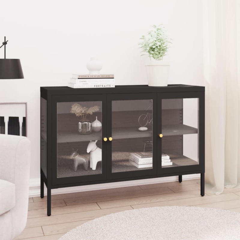 vidaXL Sideboard Schwarz 70x35x70 cm Stahl und Glas vidaXL Sideboard Schwarz 70x35x70 cm Stahl und Glas
