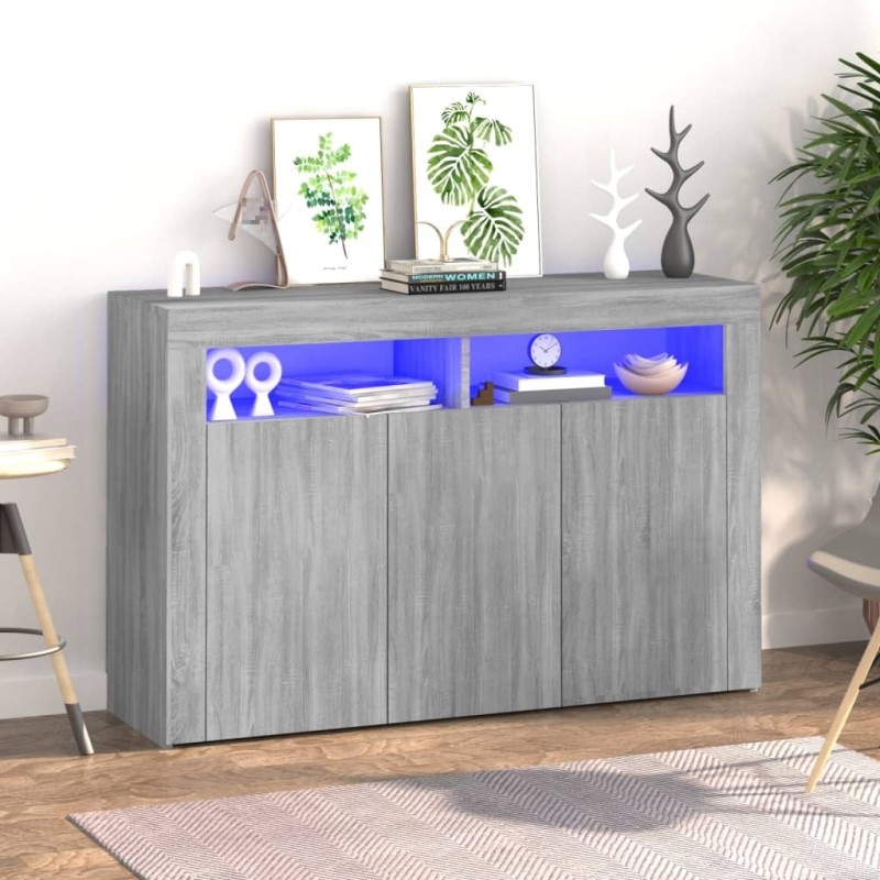 vidaXL Sideboard mit LED-Beleuchtung Grau Sonoma 115,5x30x75 cm vidaXL Sideboard mit LED-Beleuchtung Grau Sonoma 115,5x30x75 cm