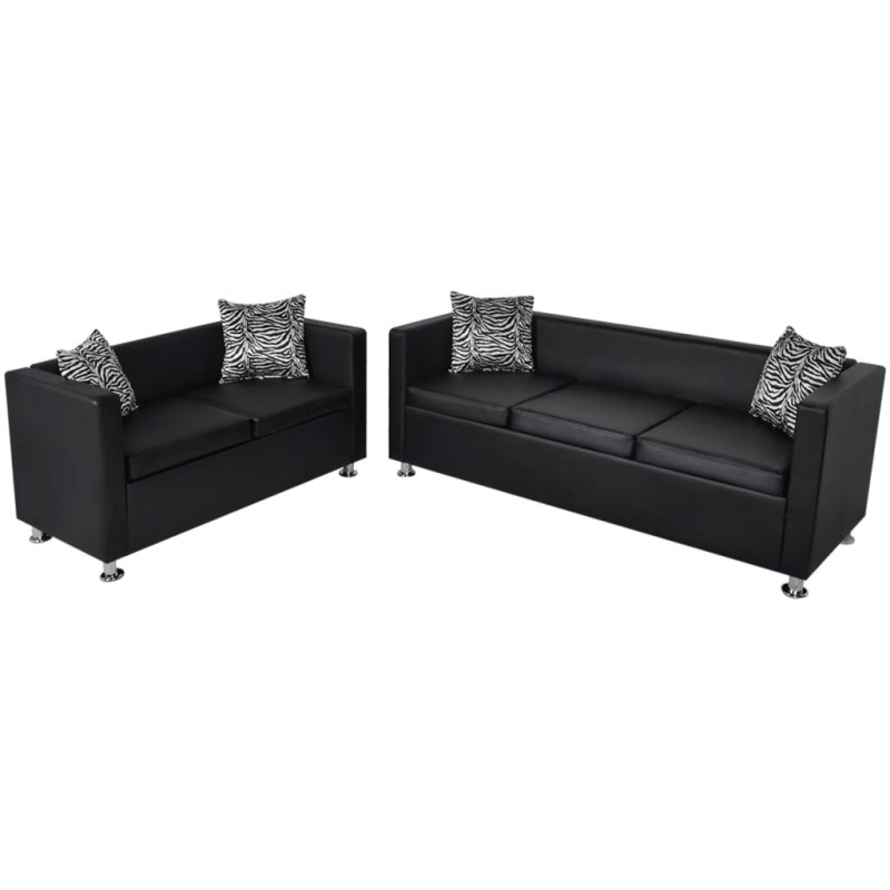Sofa-Set Kunstleder 3-Sitzer und 2-Sitzer Schwarz Sofa-Set Kunstleder 3-Sitzer und 2-Sitzer Schwarz
