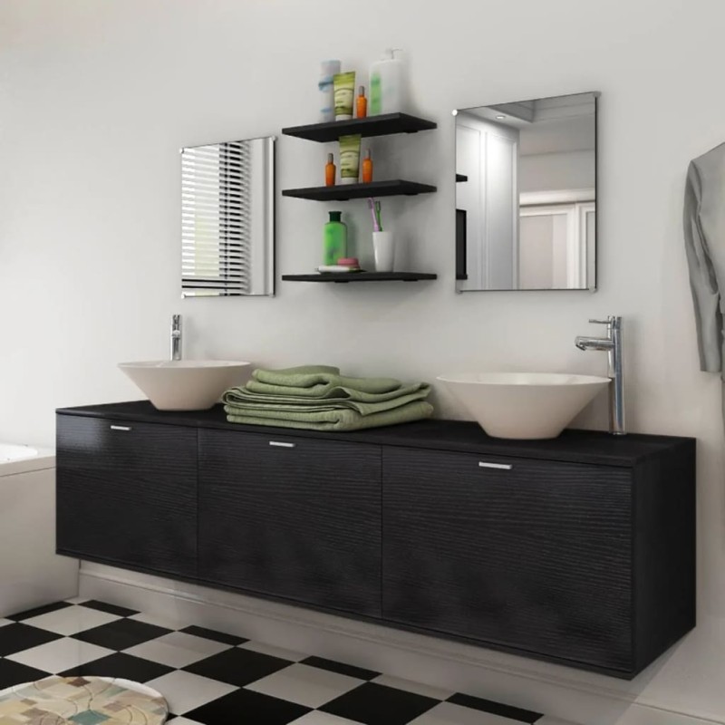 vidaXL 8-tlg. Badmöbel und Waschbecken Set Schwarz vidaXL 8-tlg. Badmöbel und Waschbecken Set Schwarz