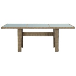 vidaXL Garten-Esstisch Braun 200x100x74 cm Glas und Poly Rattan 