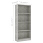 vidaXL Bücherregal 4 Fächer Betongrau 60x24x142 cm Holzwerkstoff vidaXL Bücherregal 4 Fächer Betongrau 60x24x142 cm Holzwerkstoff
