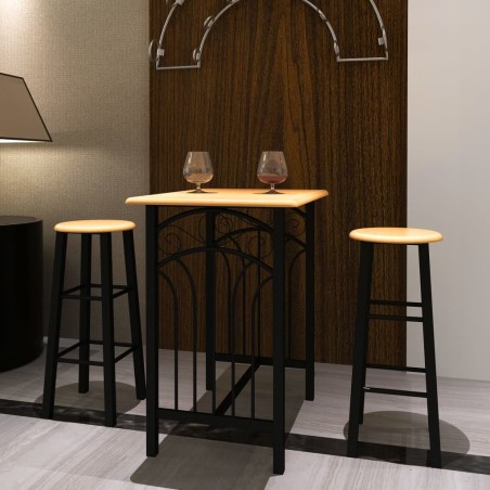 vidaXL Früchstücksbar Hellbraunes Holz Schwarzer Stahl 