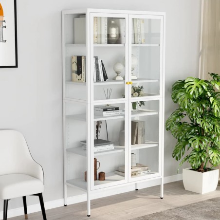 vidaXL Vitrine Weiß 90x40x180 cm Stahl und Gehärtetes Glas  