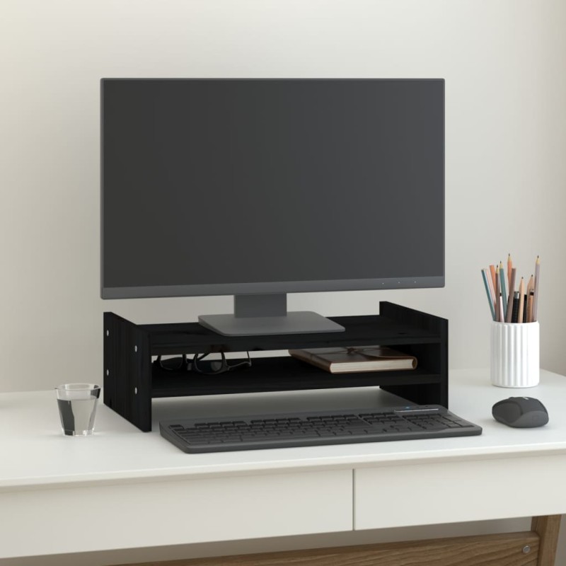 vidaXL Monitorständer Schwarz 50x27x15 cm Massivholz Kiefer vidaXL Monitorständer Schwarz 50x27x15 cm Massivholz Kiefer
