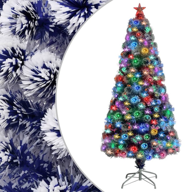 vidaXL Künstlicher Weihnachtsbaum mit LED Weiß & Blau 150 cm Glasfaser vidaXL Künstlicher Weihnachtsbaum mit LED Weiß & Blau 150 cm Glasfaser