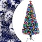 vidaXL Künstlicher Weihnachtsbaum mit LED Weiß & Blau 150 cm Glasfaser vidaXL Künstlicher Weihnachtsbaum mit LED Weiß & Blau 150 cm Glasfaser