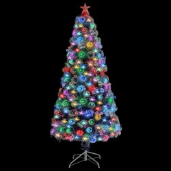 vidaXL Künstlicher Weihnachtsbaum mit LED Weiß & Blau 150 cm Glasfaser