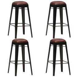 Barhocker 4 Stk. Schwarz Echtleder