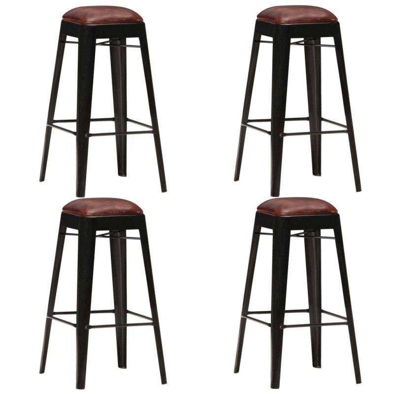 Barhocker 4 Stk. Schwarz Echtleder Barhocker 4 Stk. Schwarz Echtleder