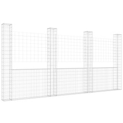 vidaXL Gabionenkorb U-Form mit 4 Säulen Eisen 380x20x200 cm