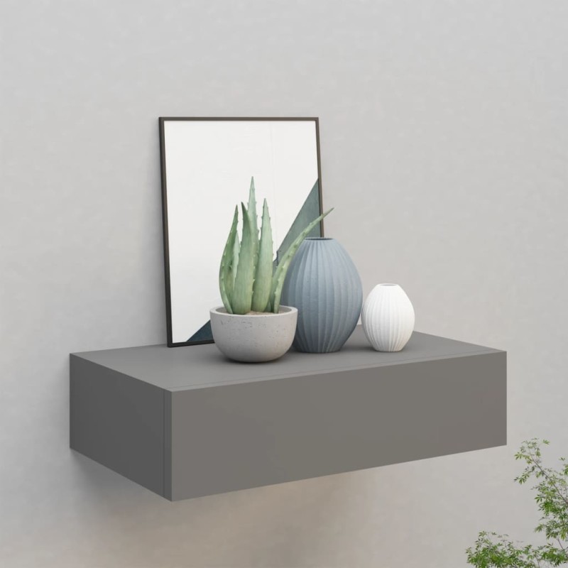 vidaXL Wandregal mit Schublade Grau 40x23,5x10 cm MDF vidaXL Wandregal mit Schublade Grau 40x23,5x10 cm MDF
