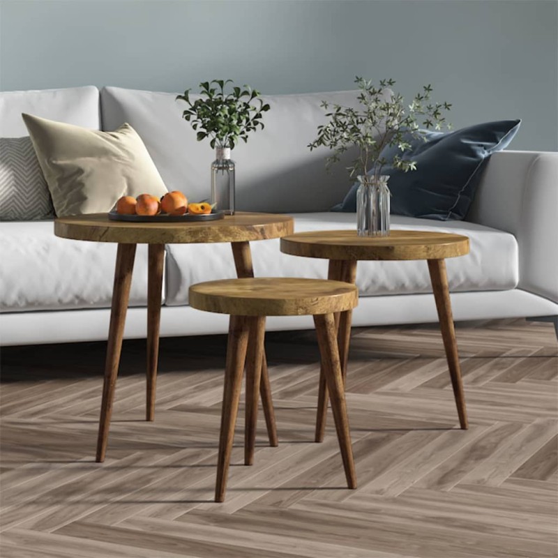 vidaXL 3-tlg. Beistelltisch-Set Dunkelbraun MDF und Eisen vidaXL 3-tlg. Beistelltisch-Set Dunkelbraun MDF und Eisen