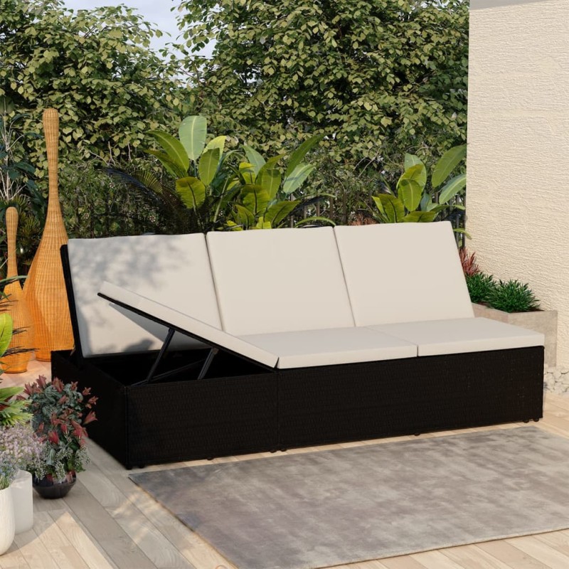 Sonnenliege mit Auflage Poly Rattan Schwarz Sonnenliege mit Auflage Poly Rattan Schwarz