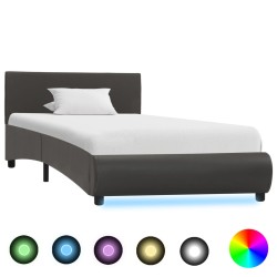 Bettgestell mit LED Grau Kunstleder 90×200 cm