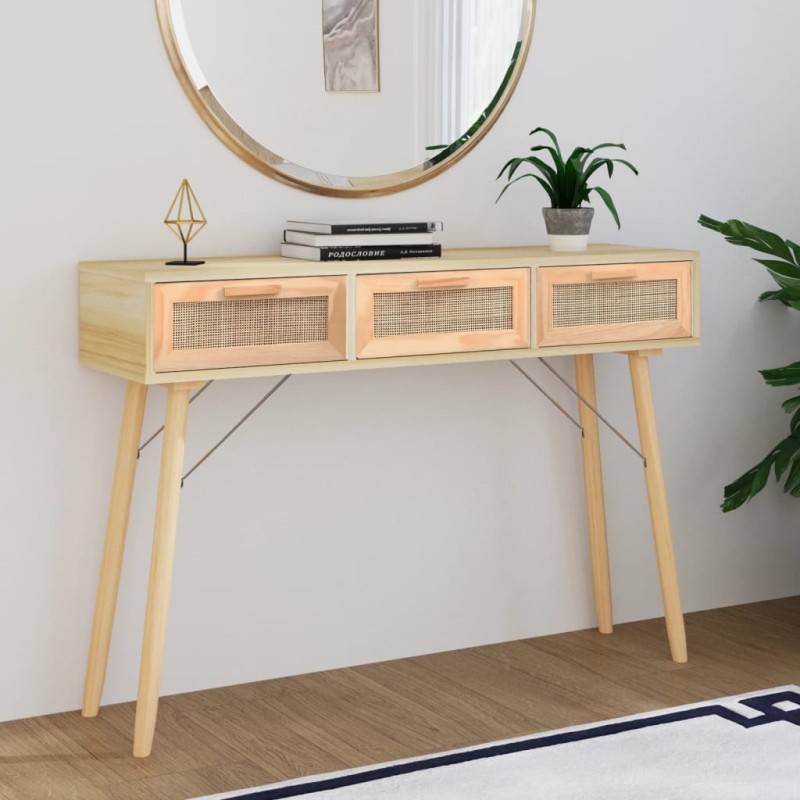 vidaXL Konsolentisch Braun 105x30x75 cm Massivholz Kiefer Natur-Rattan vidaXL Konsolentisch Braun 105x30x75 cm Massivholz Kiefer Natur-Rattan