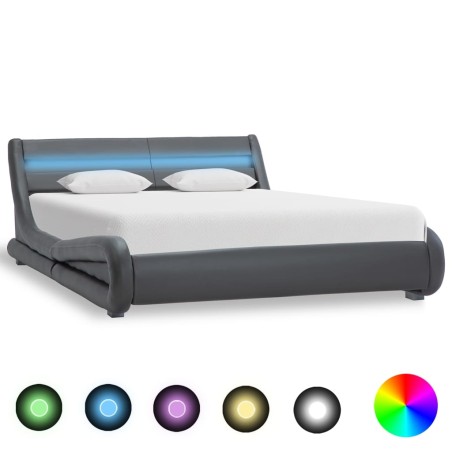 Bettgestell mit LED Grau Kunstleder 140x200 cm