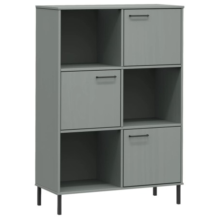 vidaXL Bücherregal OSLO mit Metallbeinen Grau 90x35x128,5cm Massivholz