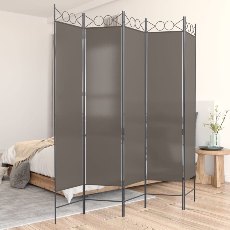 vidaXL 5-tlg. Paravent Anthrazit 200x200 cm Stoff vidaXL 5-tlg. Paravent Anthrazit 200x200 cm Stoff