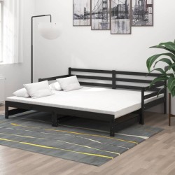vidaXL Tagesbett Ausziehbar Schwarz Massivholz Kiefer 2x(90x200) cm  