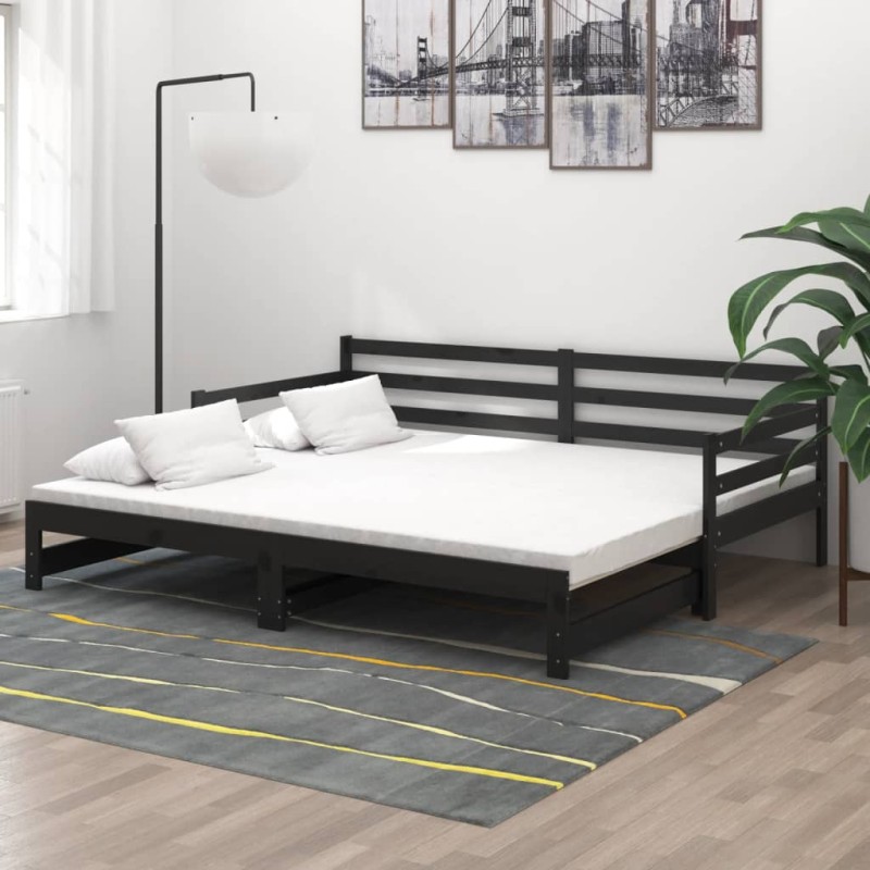 vidaXL Tagesbett Ausziehbar Schwarz Massivholz Kiefer 2x(90x200) cm vidaXL Tagesbett Ausziehbar Schwarz Massivholz Kiefer 2x(90x200) cm
